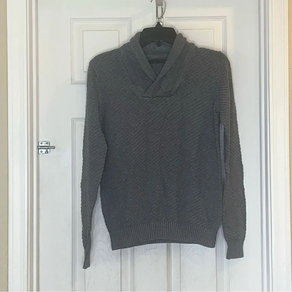 Sean John Sweater Women's Size Small Gray Cable-Knit Rib Shawl Neck Pullover